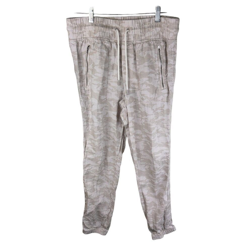 Athleta Cabo Tide Linen High Rise Beige Camo Print Jogger Pull-on Pants 4